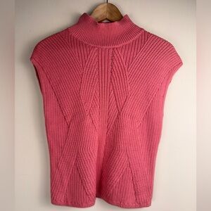 Express Rose Pink Ribbed Cap Sleeve Mock Turtleneck Shirt Wool Blend Med. Career